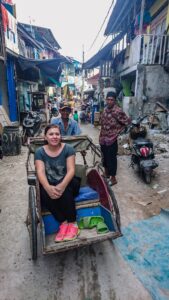 Livia in a bicycle tuk-tuk