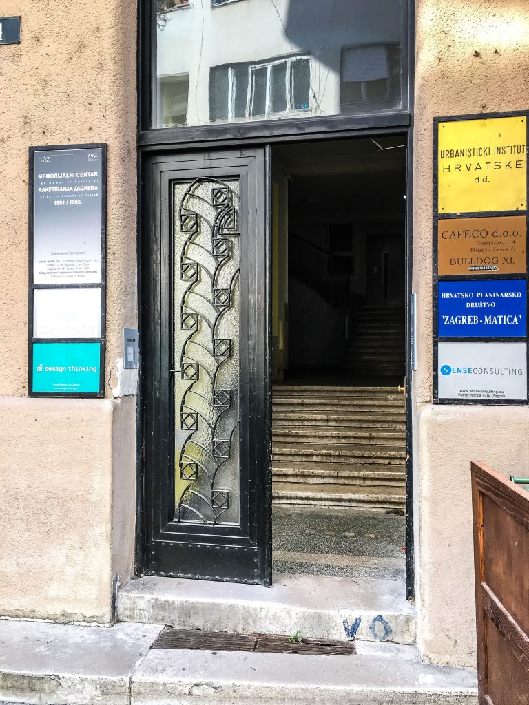 Door to The Memorial Centre of the Rocket Attacks on Zagreb 1991/1995