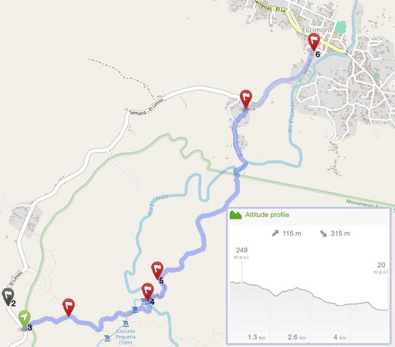 Salto El Limón hiking route without a guide from Casa Nega