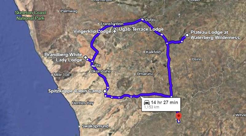 Our Namibia Self drive route