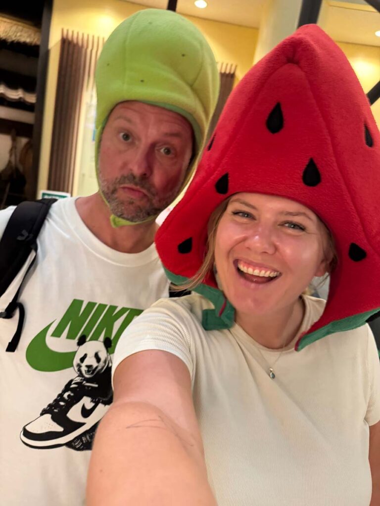 fruit hats at Nashikkokan, the Tottori Nijusseiki Pear Museum