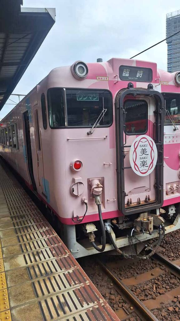 The Hello Kitty local train at Okayama Station
