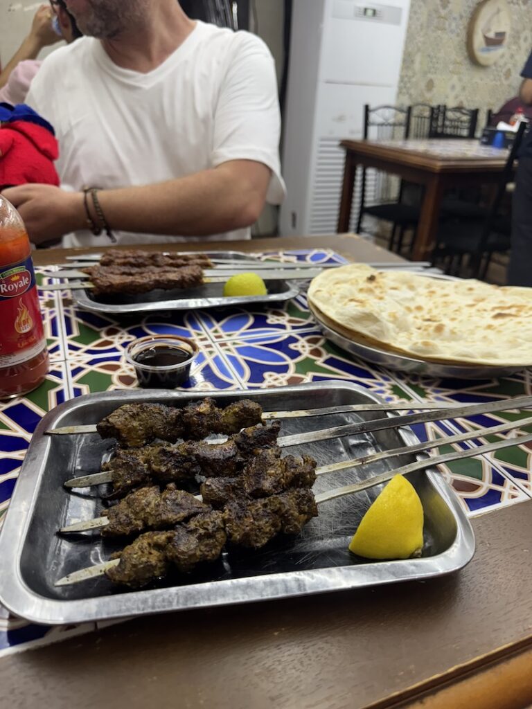 Grilled kebabs at Kabab Al Tayeb in Souq Waqif