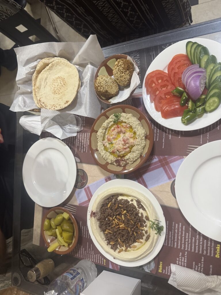 Falafel, hummus and small dishes at Abo Shariha Restaurant in Doha