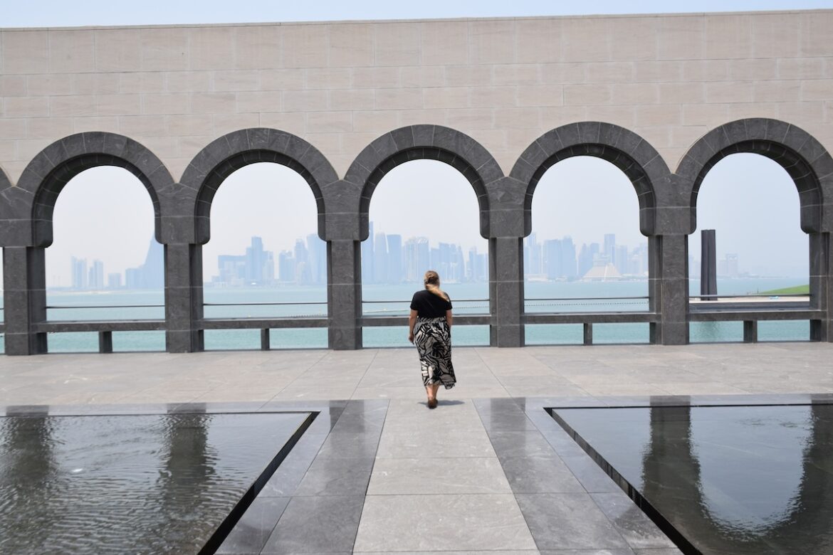 View of Doha through the arches of the Museum of Islamic Art