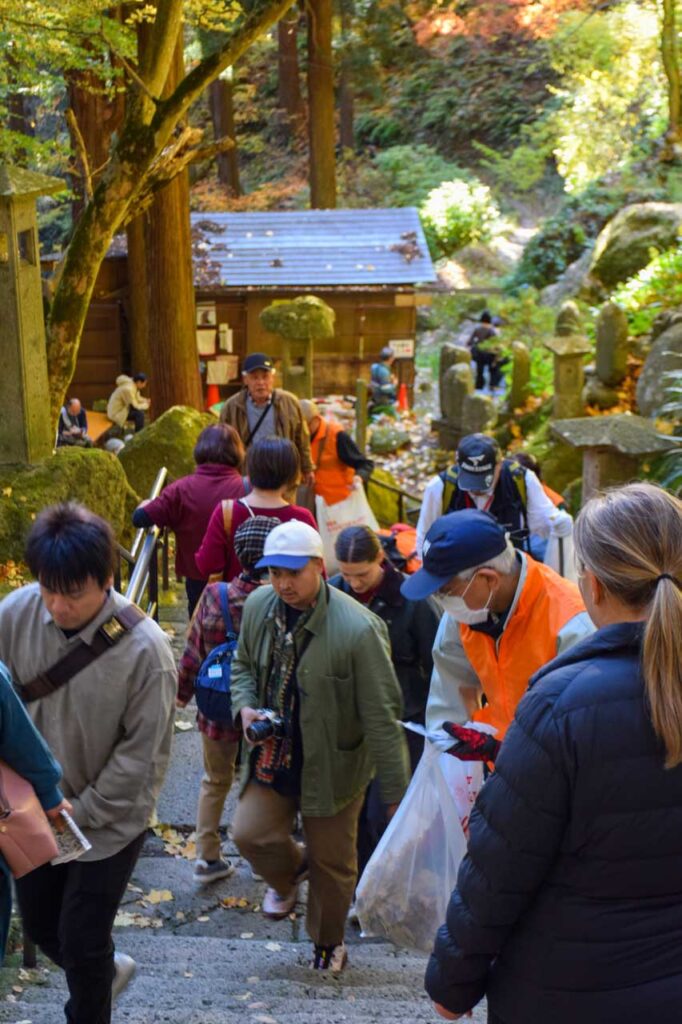 Busy afternoons at Risshaku-ji Temple stairway