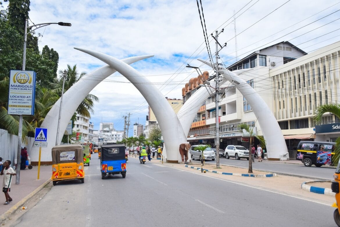 Mombasa Tusks over Moi Avenue in central Mombasa, Kenya