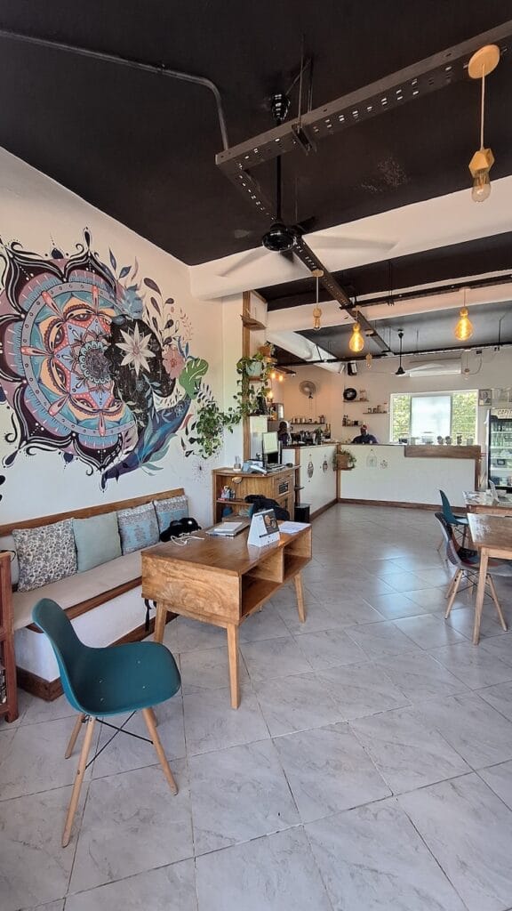 Indigo Vibe Café in Kilifi, Kenya, a relaxed spot for coffee and sandwiches.