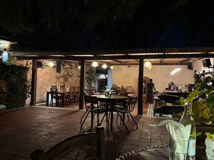 Outdoor seating area at Salt and smoke in Kilifi, Kenya.