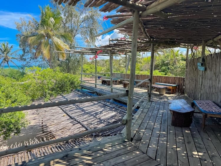 Outdoor dining at Salty’s Restaurant, a laid-back spot on the Kenyan coast.