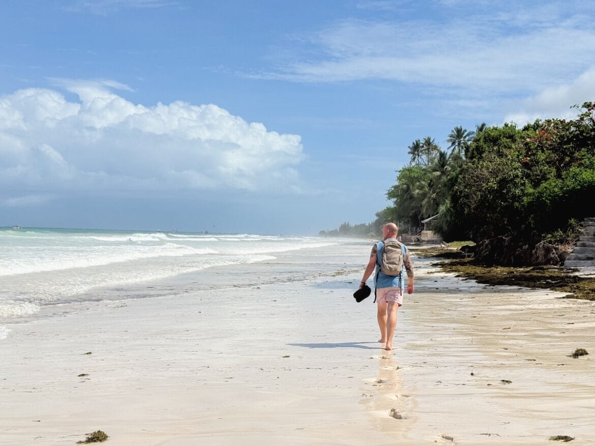 Palm trees lining Diani Beach in Kenya